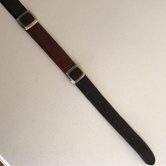 Vintage Brighton Two Tone Black Brown Leather Croc Embossed Belt Women Small - Picture 7 of 12